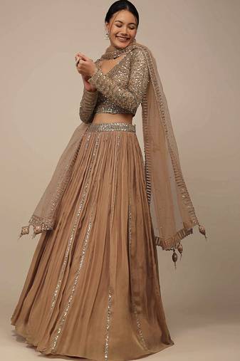 Beige Sequins Georgette Party Wear Lehenga Choli