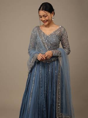 blue sequins georgette lehenga set choli with dupatta with dupatta 3