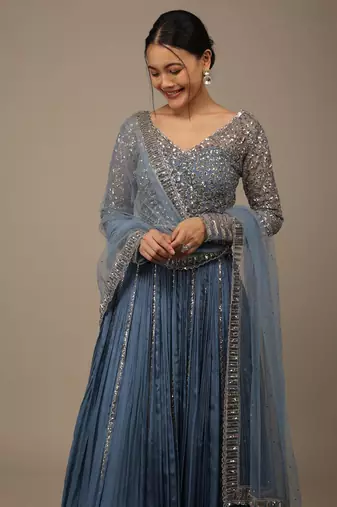 blue sequins georgette lehenga set choli with dupatta with dupatta
