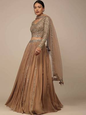beige sequins georgette party lehenga set choli with dupatta 2