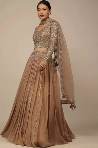 beige sequins georgette party lehenga set choli with dupatta