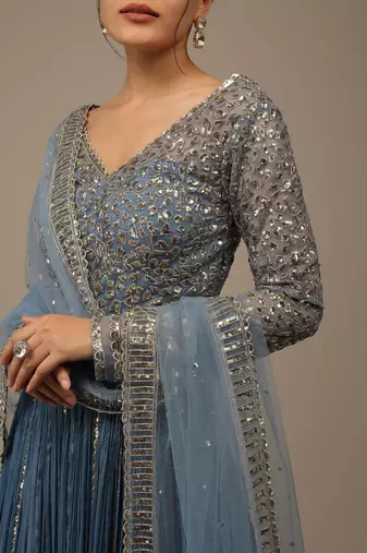 blue sequins georgette lehenga set choli with dupatta with dupatta