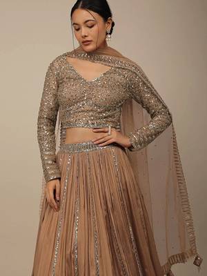 beige sequins georgette party lehenga set choli with dupatta 3