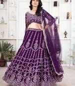 purple sequins georgette lehenga set choli with dupatta