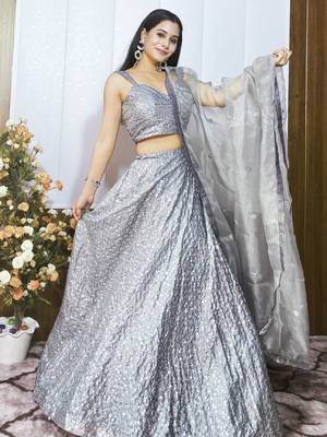 Dazzling Silver Sequin Party Wear Lehenga Set 1
