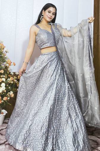 grey sequin work Lehenga Choli