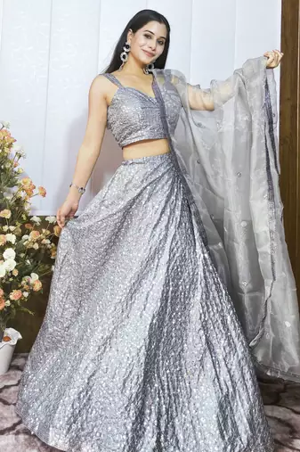 grey sequin work Lehenga Choli