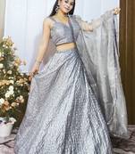 grey sequin work lehenga set choli with dupatta