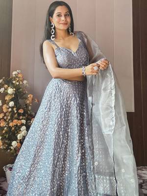 Dazzling Silver Sequin Party Wear Lehenga Set 3