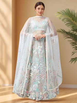 Pista Green Sequins Net Wedding Wear Lehenga Choli 2