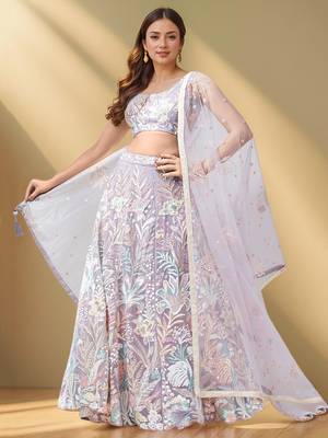 lavender sequins net lehenga set choli with dupatta with dupatta 1
