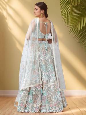 Pista Green Sequins Net Wedding Wear Lehenga Choli 4