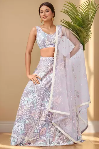 lavender sequins net lehenga set choli with dupatta with dupatta