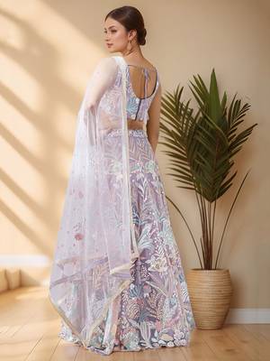 lavender sequins net lehenga set choli with dupatta with dupatta 4