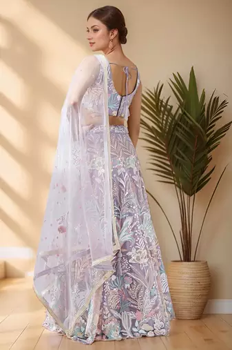 lavender sequins net lehenga set choli with dupatta with dupatta