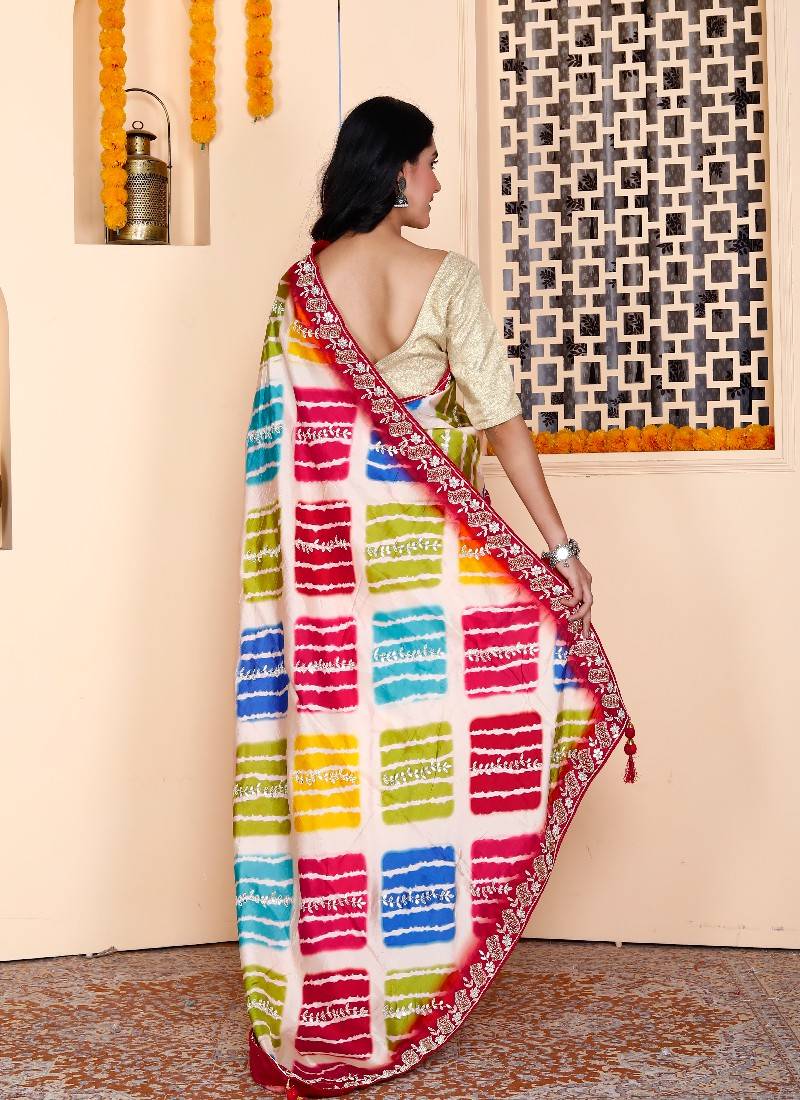 Multicolor women's bandhani printed saree for women
