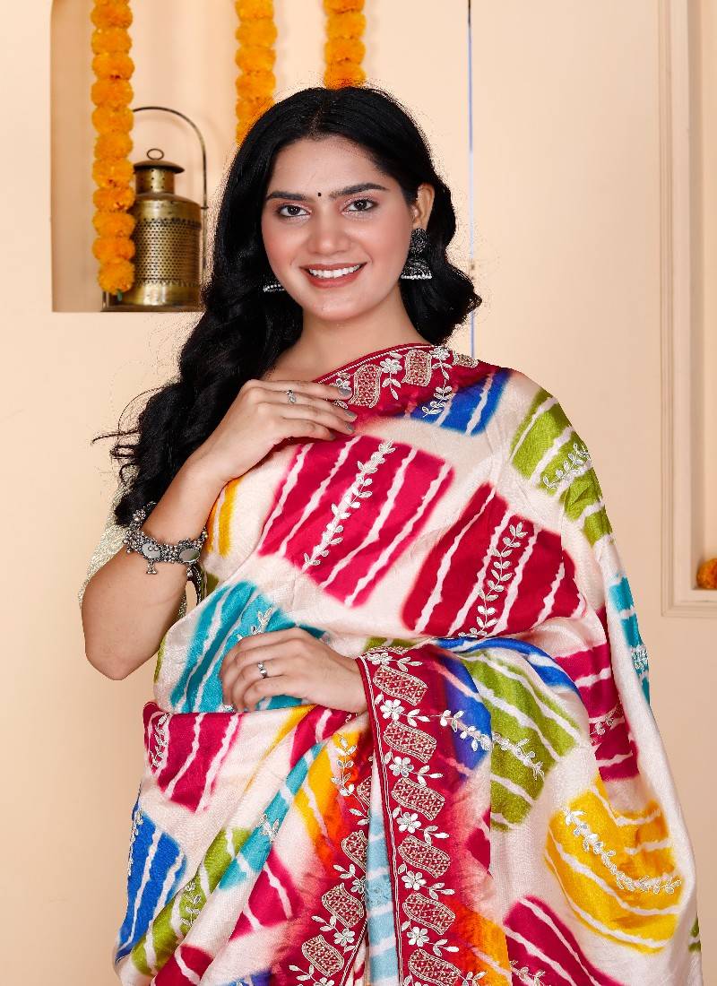 Multicolor women's bandhani printed saree for women