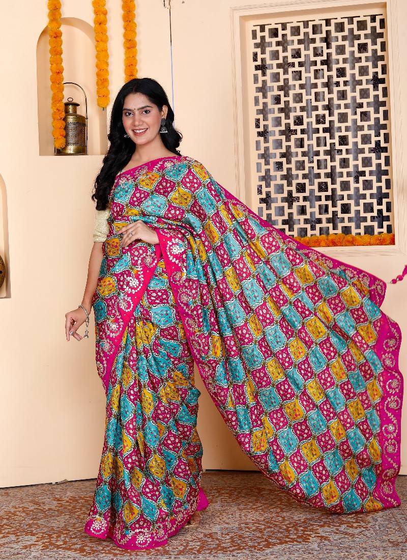 Multicolor uppada silk blend zardosl gota patti hand work saree for women