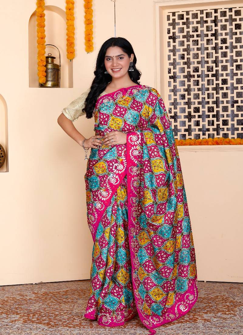 Multicolor uppada silk blend zardosl gota patti hand work saree for women