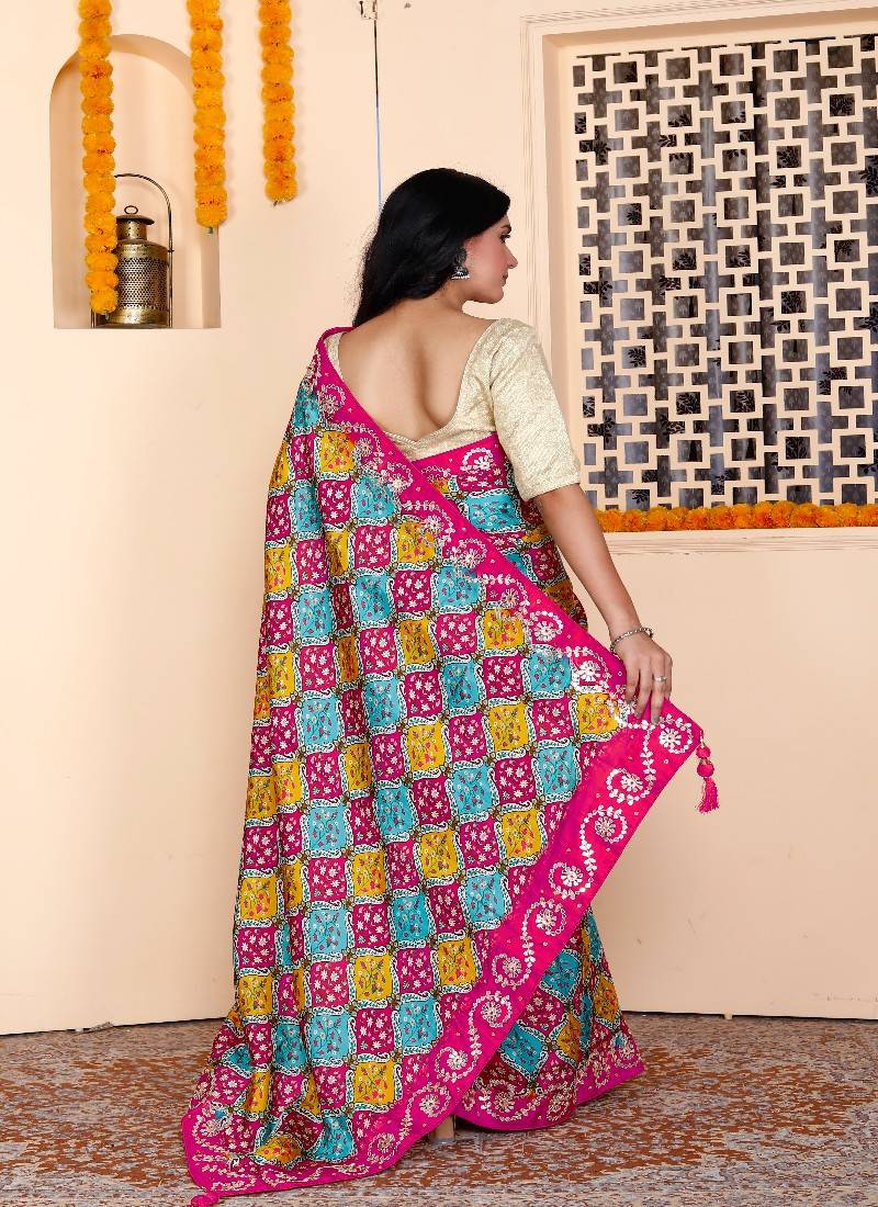 Multicolor uppada silk blend zardosl gota patti hand work saree for women