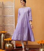 Hand embroidered purple cotton lucknowi chikankari anarkali a-line kurta