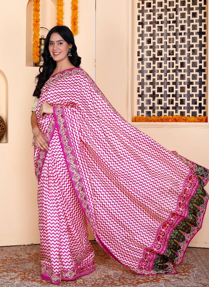 Pink silk blend zardosi work saree