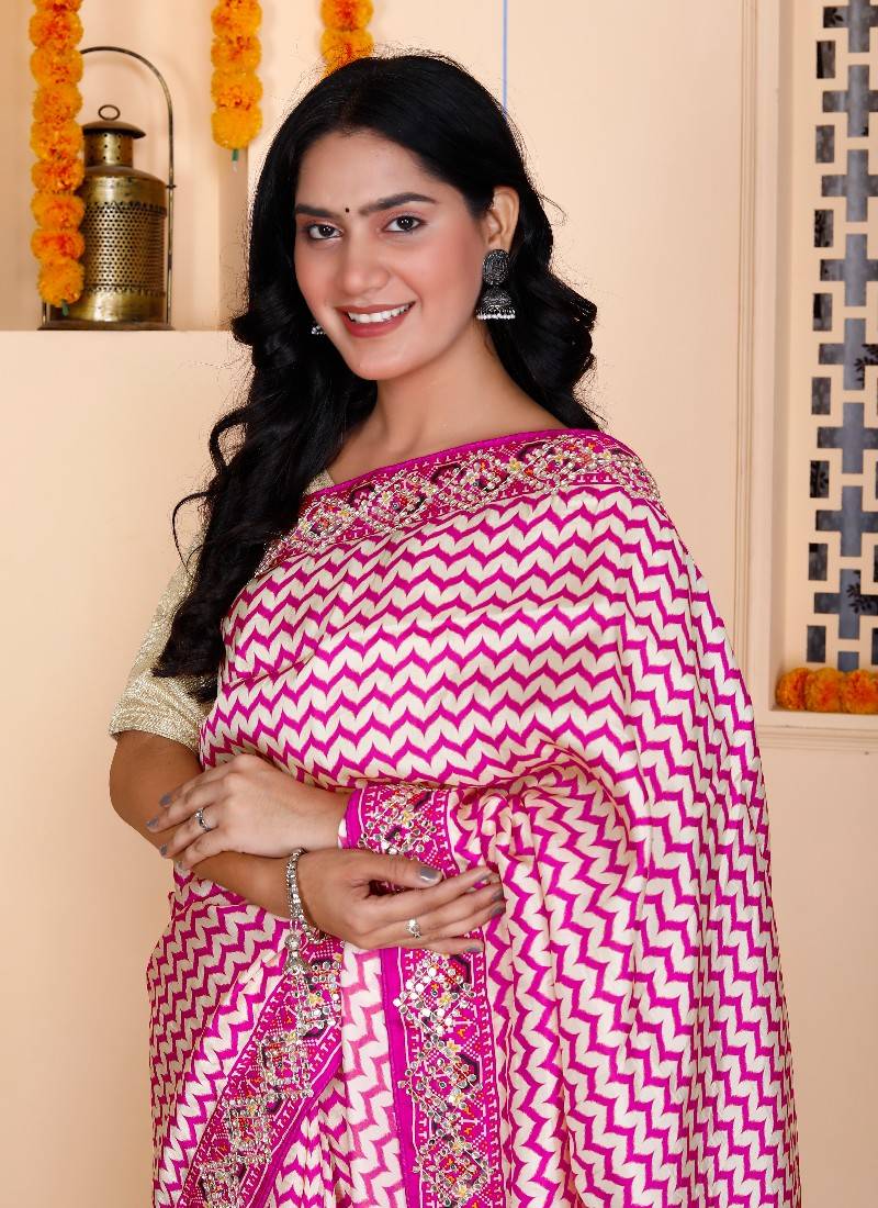 Pink silk blend zardosi work saree