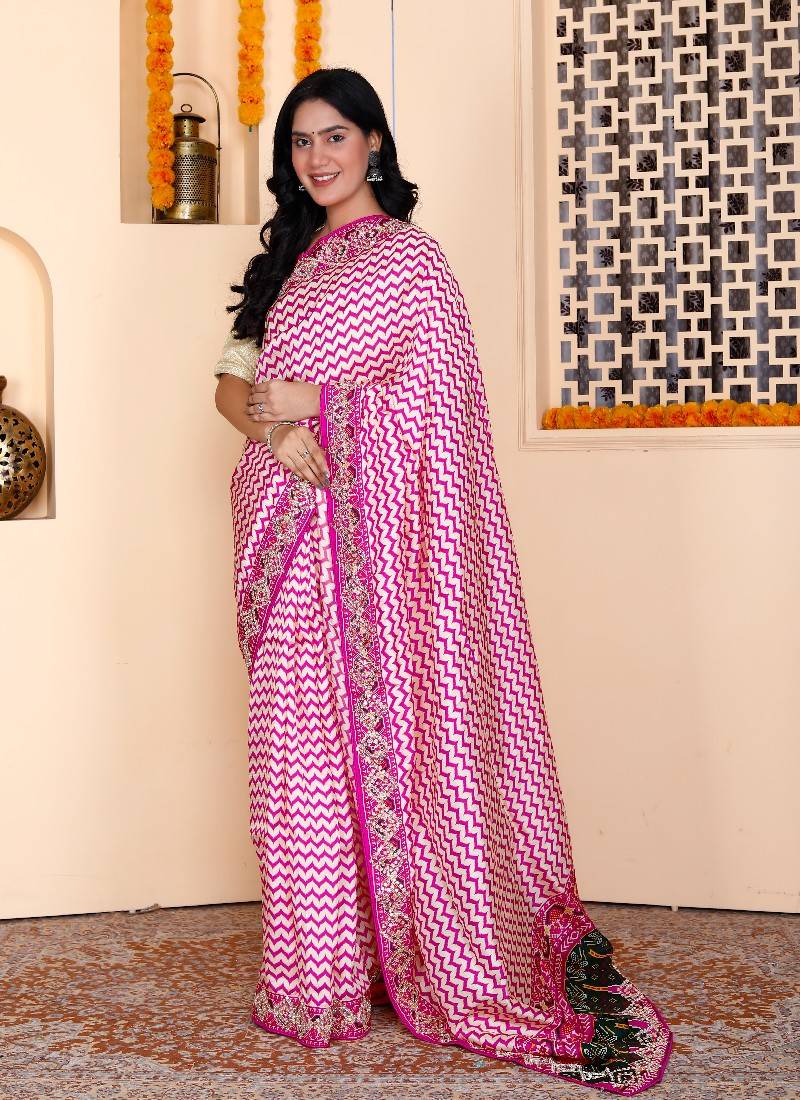 Pink silk blend zardosi work saree