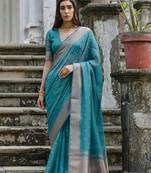 Rama zari woven butti saree with zari woven pallu