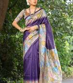 Purple solid design saree with contrast flower printed pallu