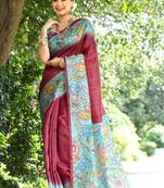 Red solid design saree with contrast flower printed pallu