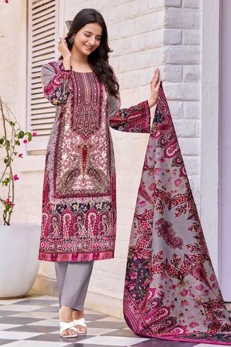 Lavender cotton blend paisley pakistani style kurta with pant & printed dupatta