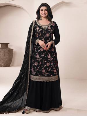 Black embroidered chinon palazzo style salwar suit 1