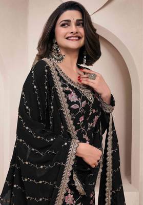 Black embroidered chinon palazzo style salwar suit 2