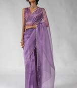 Ready To Wear Lavender Organza Silk Saree With Unstitch Blouse