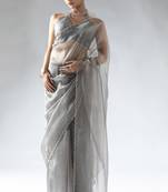 ready to wear grey organza silk saree with unstitch blouse