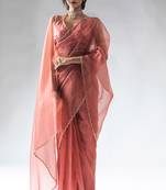 ready to wear peach organza silk saree with unstitch blouse