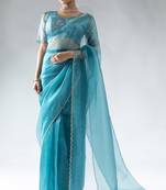 ready to wear sky blue organza silk saree with unstitch blouse