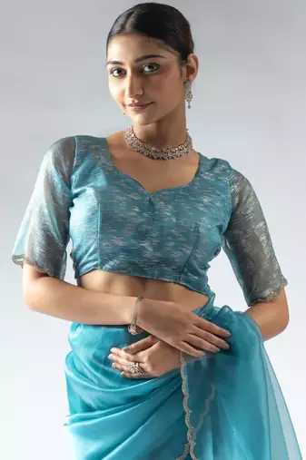 ready to wear sky blue organza silk saree with unstitch blouse