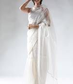 ready to wear white organza silk saree with unstitch blouse