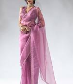 ready to wear pink organza silk saree with unstitch blouse