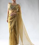 ready to wear olive green organza silk saree with unstitch blouse