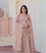 Chiku chiffon anarkali flared gown with heavy dupatta