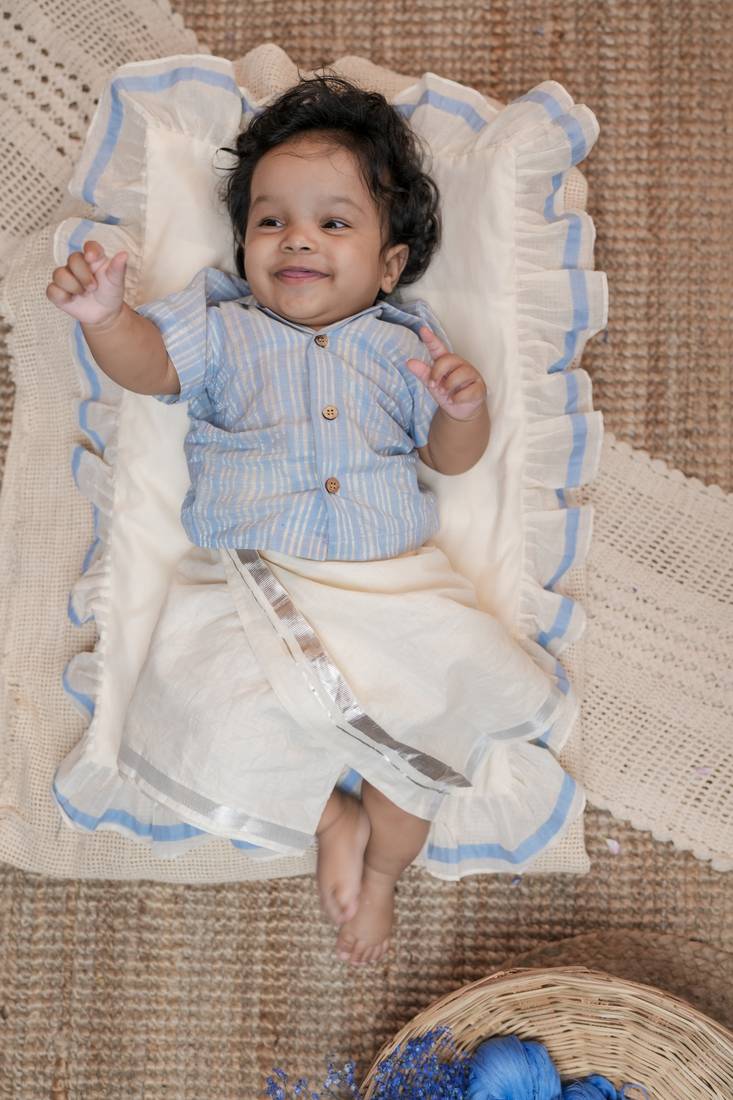 Blue cuban short-sleeved with a modern yet traditional touch shirt for kids