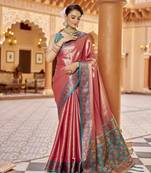 Pink zari tissue solid banarasi silk blend woven jacquard work designer saree