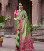 Green zari tissue solid banarasi silk blend woven jacquard work designer saree