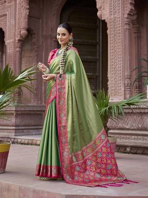 Green zari tissue solid banarasi silk blend woven jacquard work designer saree 2