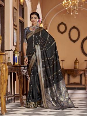 Black soft silk blend butti banarasi silk blend zari jacquard work designer saree 1