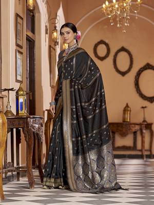 Black soft silk blend butti banarasi silk blend zari jacquard work designer saree 2
