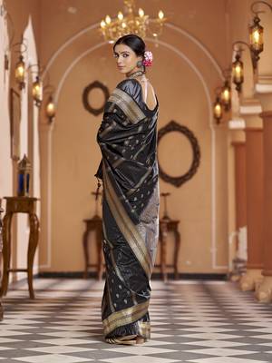 Black soft silk blend butti banarasi silk blend zari jacquard work designer saree 3